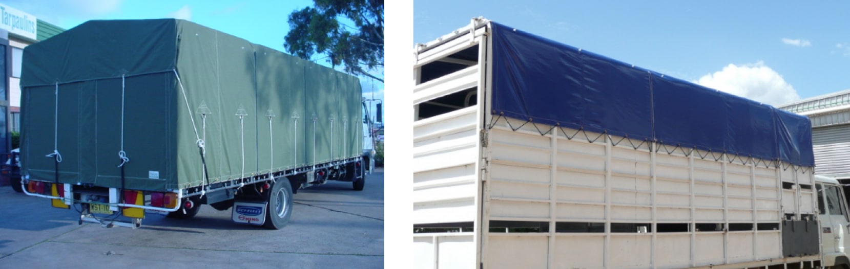 two truck tarps - one a green, rollover and the other a pvc blue tarp - toowoomba qld